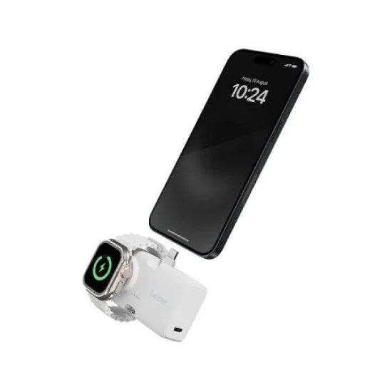 bazic gopower koda, 2in1 5000mah foldable usb-c / lightning pin powerbank with apple watch charger - vanilla